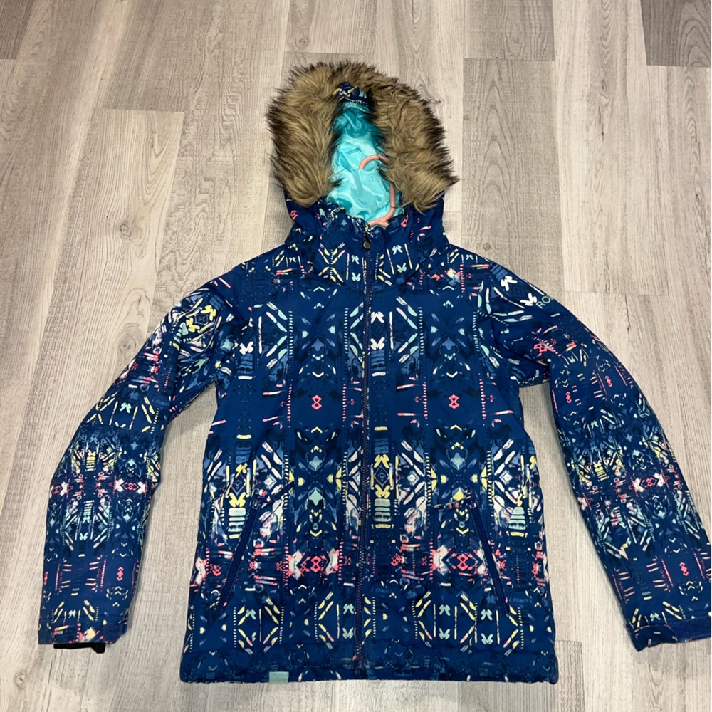 Roxy Black and Pink Ski Jacket sz 12 removable hood